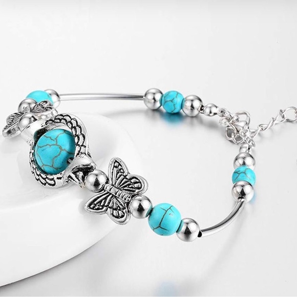 Turquoise and Silver Butterfly Bracelet - Picture 3 of 5